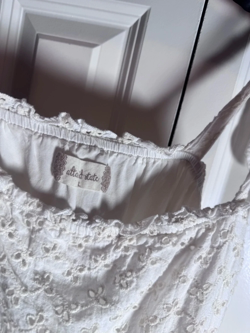 Altar’d State White Eyelet Tie Strap Dress Large Boho Cottagecore - Picture 4 of 10